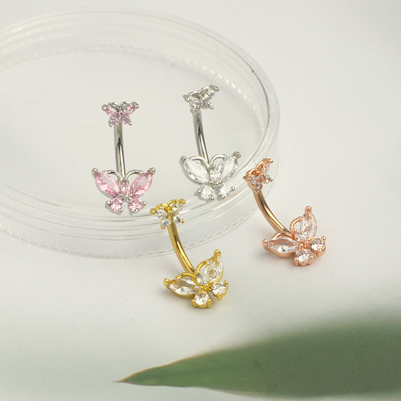 Body Jewelry Europe - 1Pcs Stainless steel pink butterfly navel