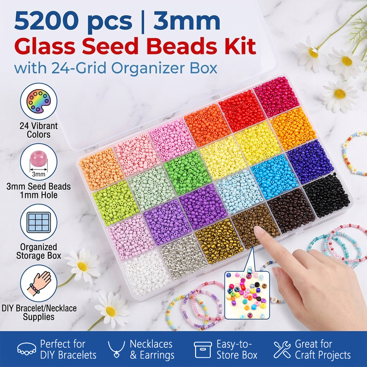 Body Jewelry Organizer - 5200pcs 3mm Glass Seed Beads Kit