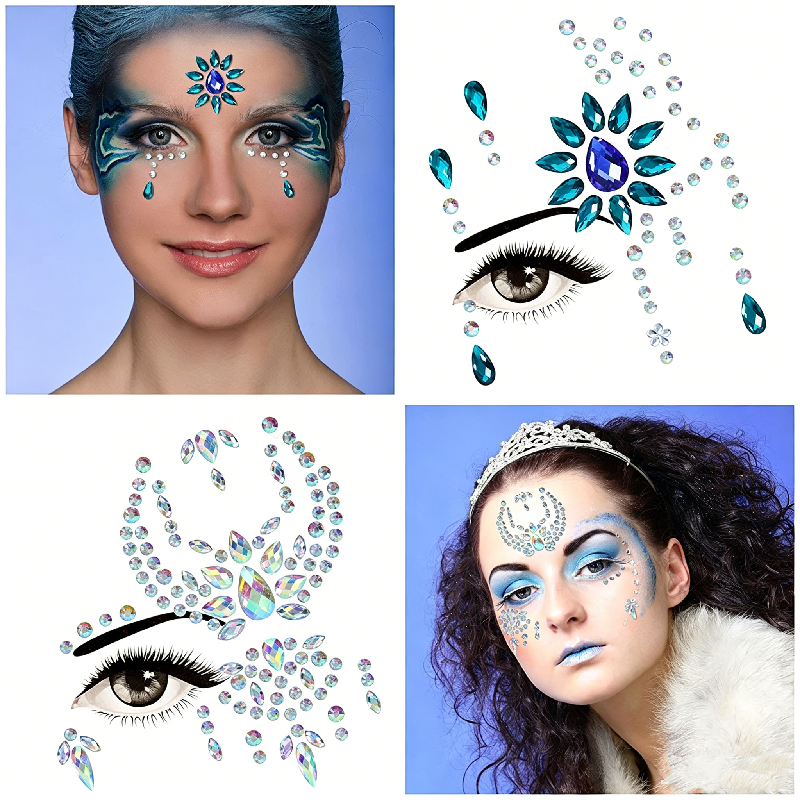 Body Jewelry Stickers - Half Face Mermaid Rhinestone Stickers –