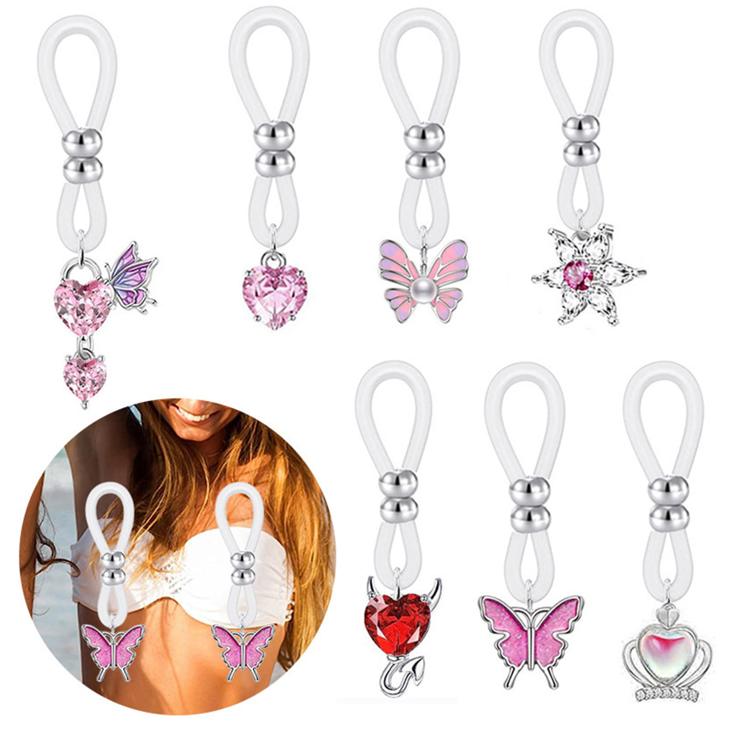 Alloy Silicone Butterfly Heart - đánh giá và giá Body Jewelry Nipple Rings
