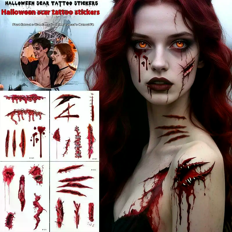 1 Sheets Halloween Scar Tattoo - đánh giá và giá Body Jewelry Stickers