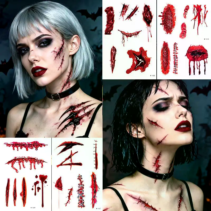 1 Sheets Halloween Scar Tattoo - đánh giá và giá Body Jewelry Stickers