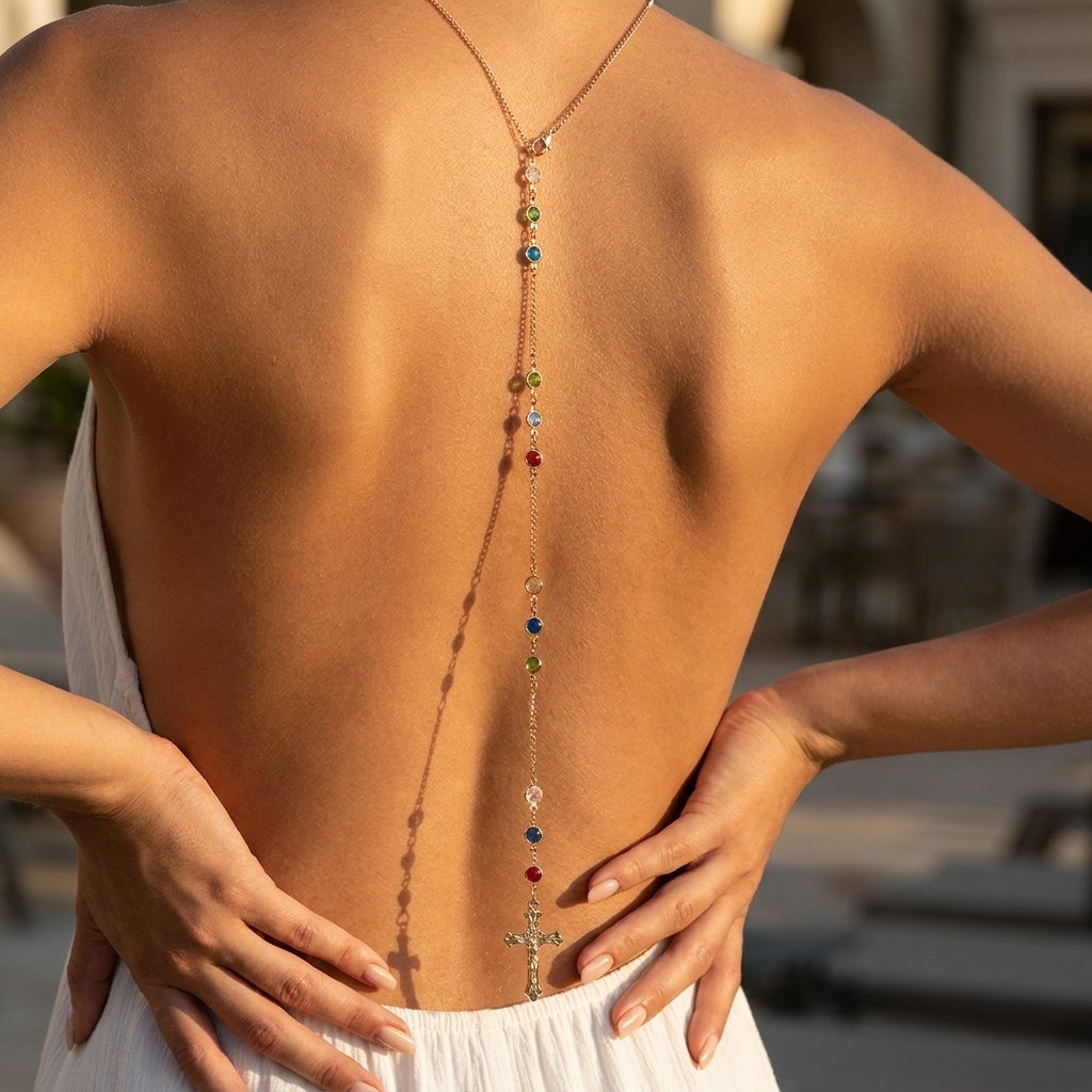 Minimalist Cross Crystal Back  - đánh giá và giá Body Chain Jewelry